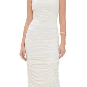 Ruched Cream Midi Bodycon Dress - Women